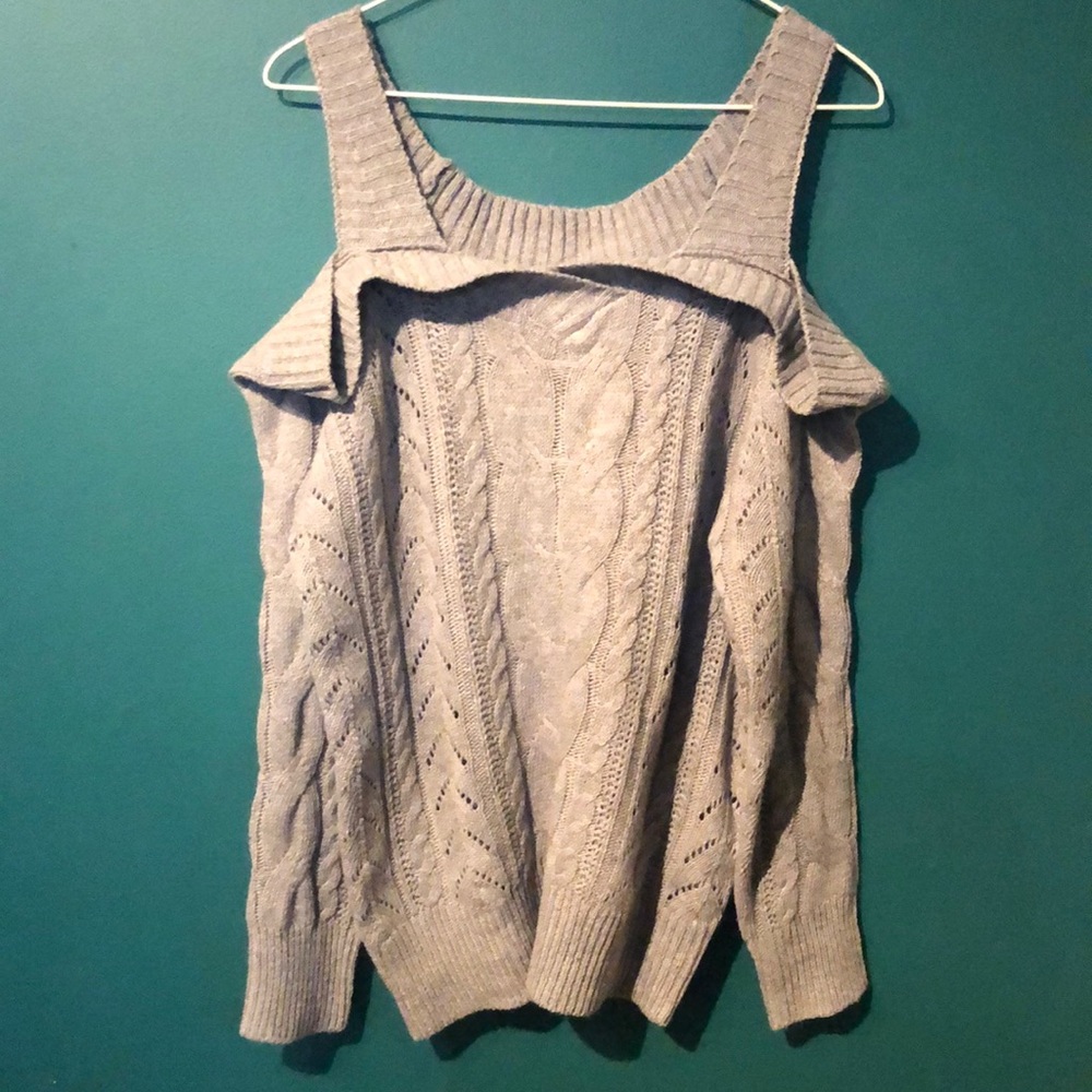 Off the Shoulder Gray Knit Sweater